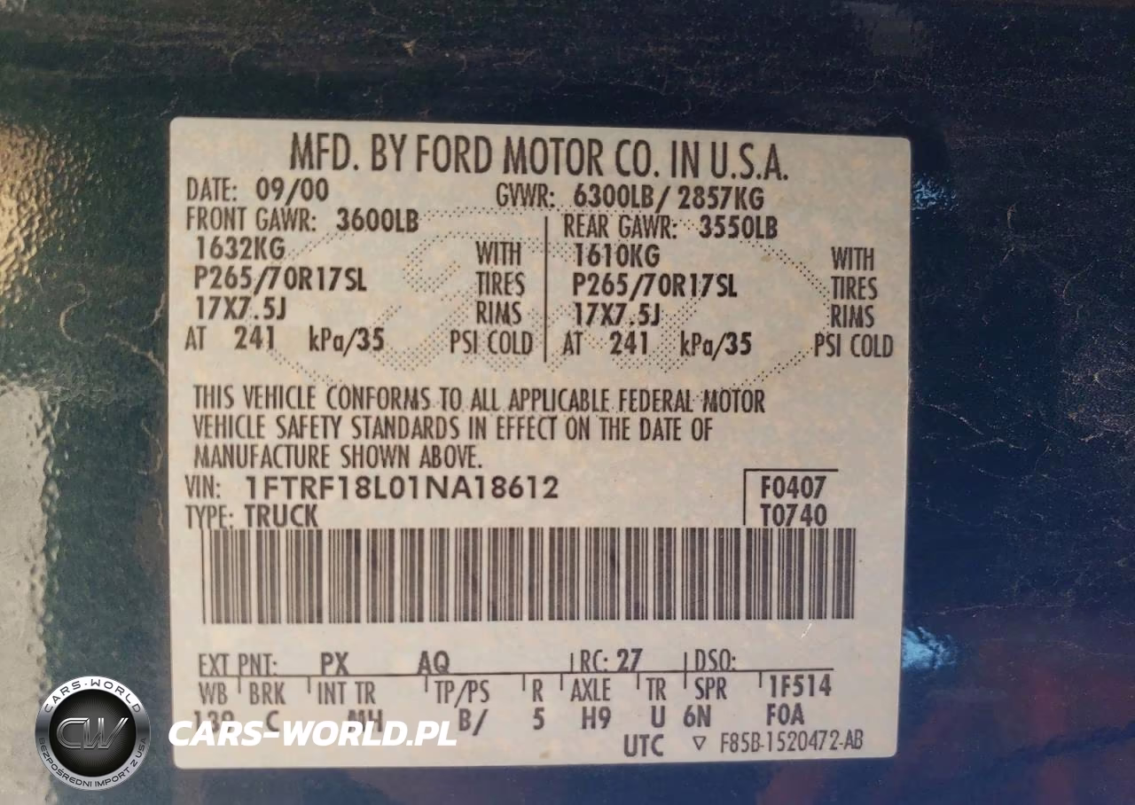 2001 Ford F150 VIN:1FTRF18L01NA18612 - 12