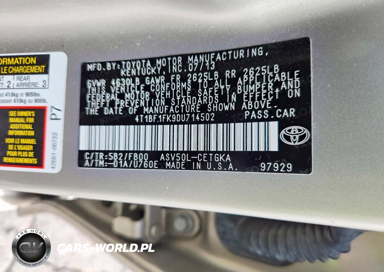 2013 Toyota Camry Xle VIN:4T1BF1FK9DU714502 - 12