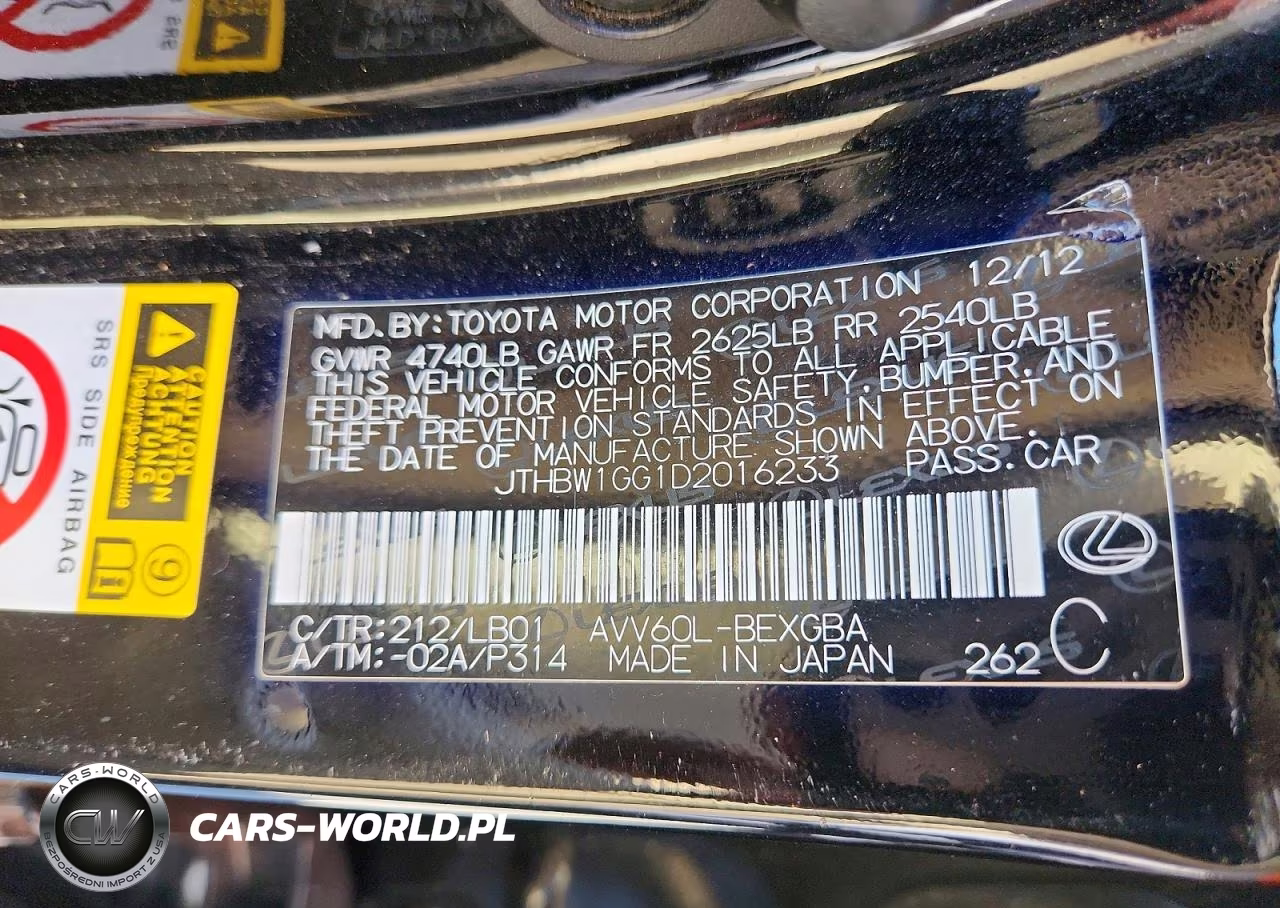 2013 Lexus Es 300H VIN:JTHBW1GG1D2016233 - 13