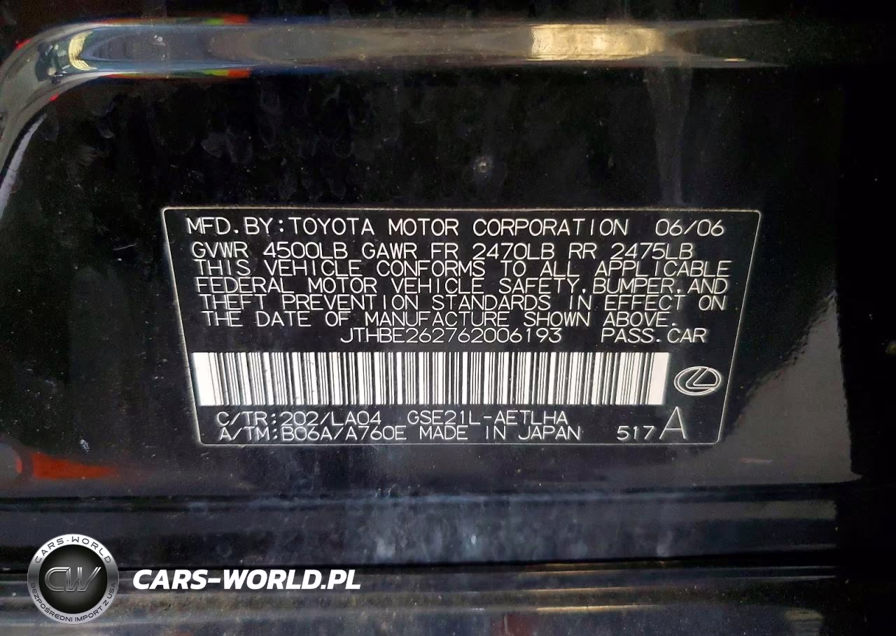2006 Lexus Is 350 VIN:JTHBE262762006193 - 13