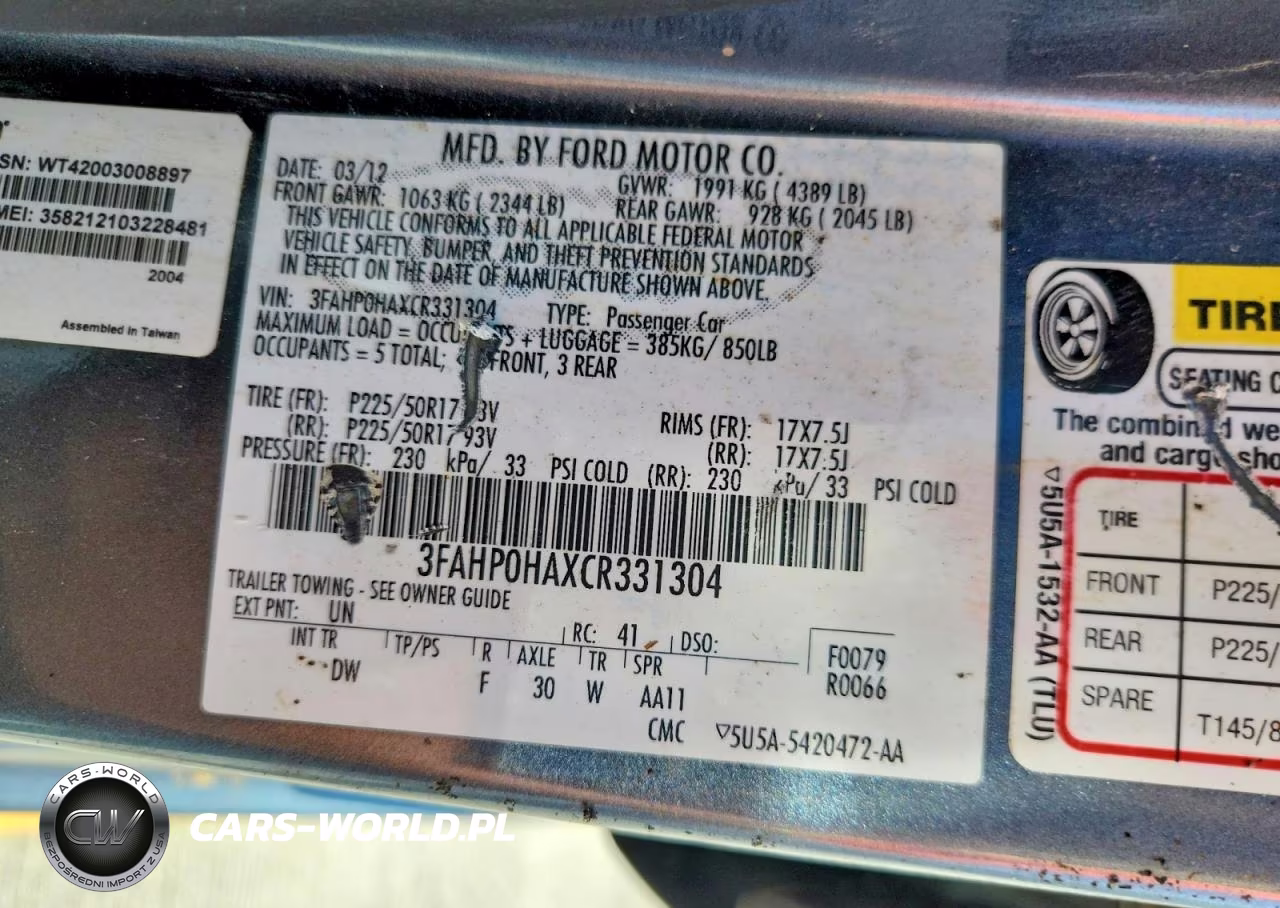2012 Ford Fusion Se VIN:3FAHP0HAXCR331304 - 12