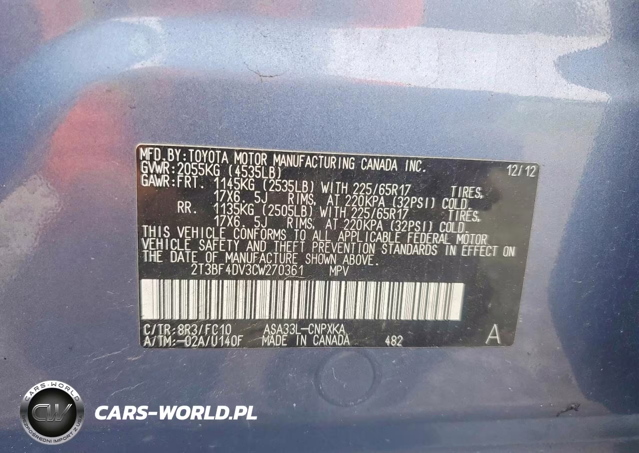 2012 Toyota Rav4 Base VIN:2T3BF4DV3CW270361 - 13