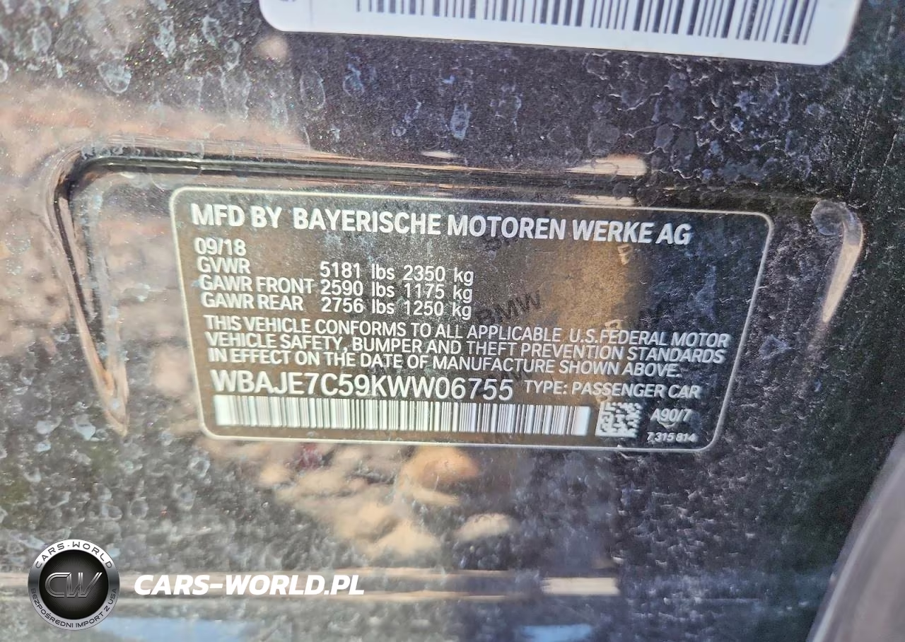 2019 BMW 540 Xi VIN:WBAJE7C59KWW06755 - 12