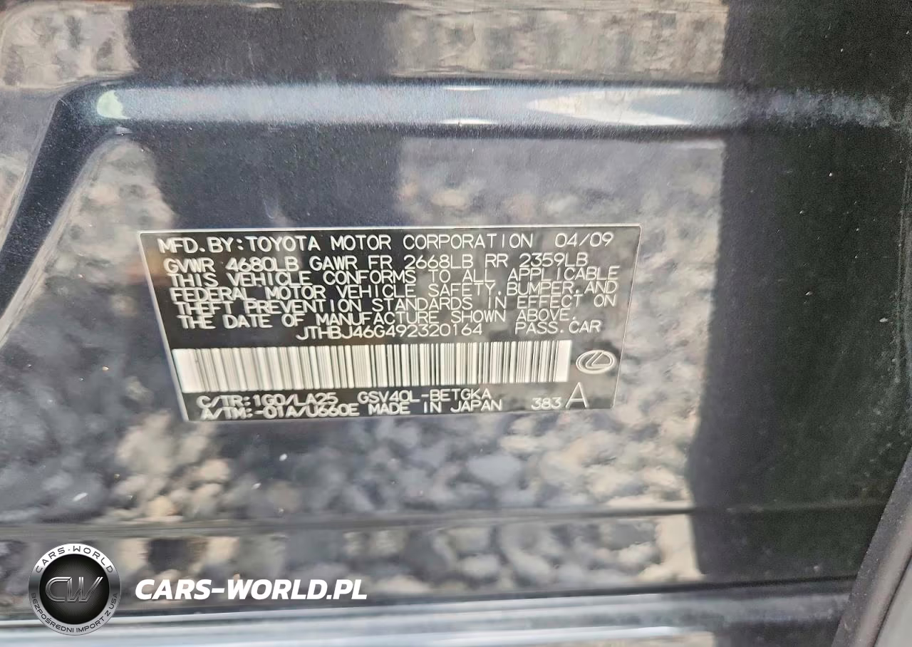 2009 Lexus Es 350 VIN:JTHBJ46G492320164 - 12