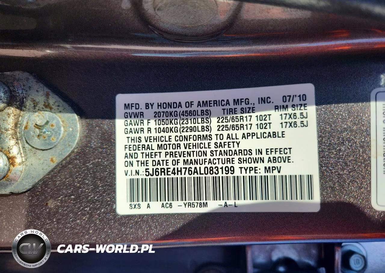 2010 Honda Cr-V Exl VIN:5J6RE4H76AL083199 - 14