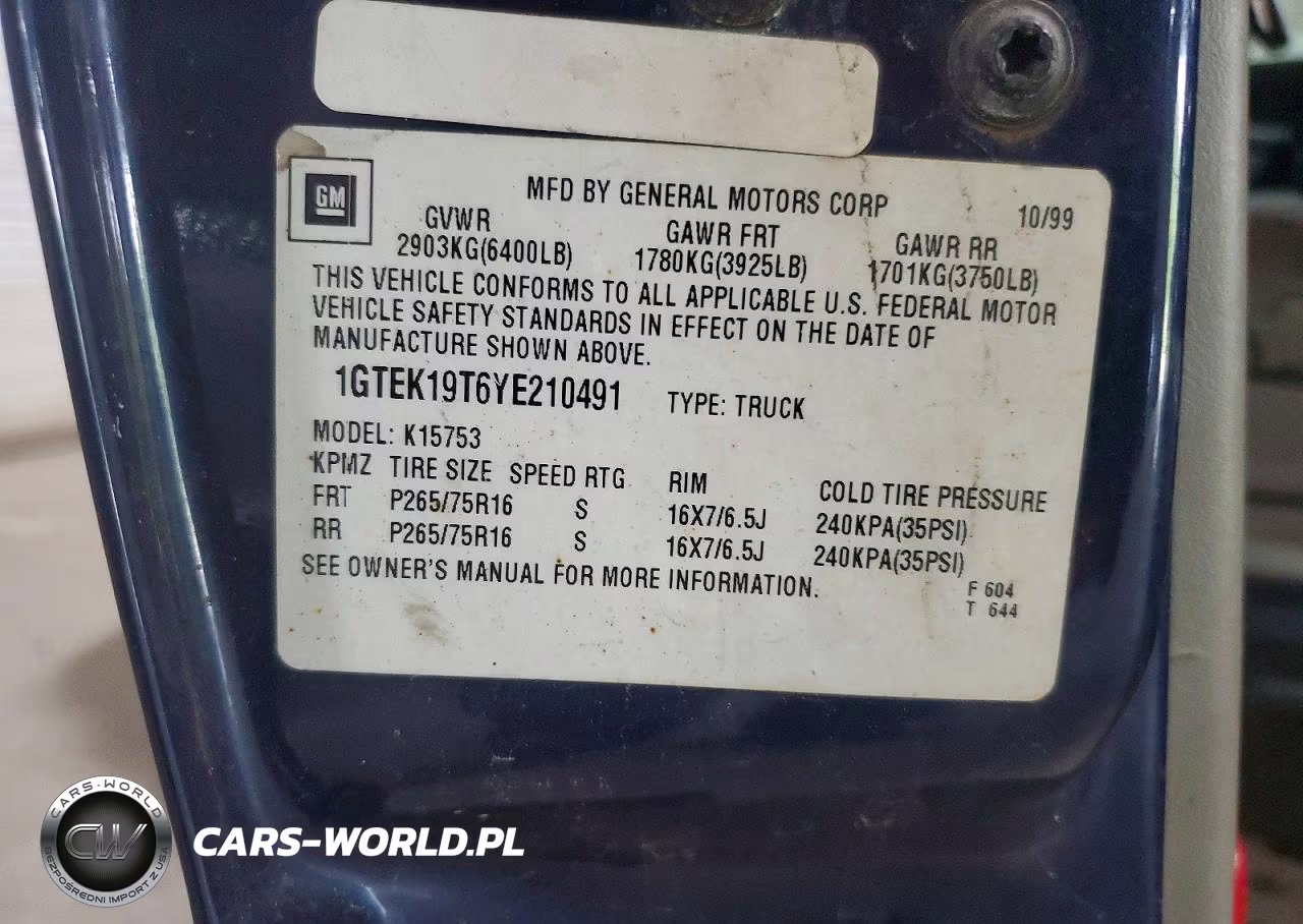 2000 GMC New Sierra K1500 VIN:1GTEK19T6YE210491 - 12
