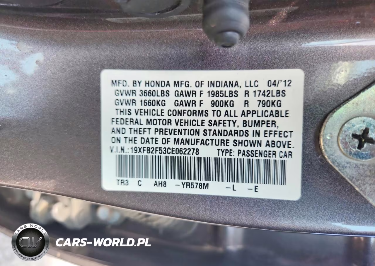 2012 Honda Civic Lx VIN:19XFB2F53CE062278 - 13