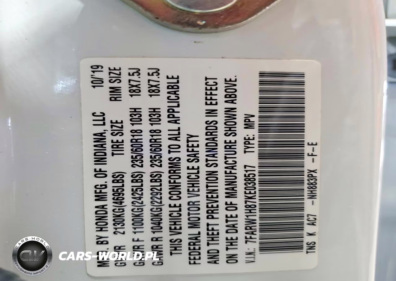 2019 Honda Cr-V Exl VIN:7FARW1H87KE038517 - 12
