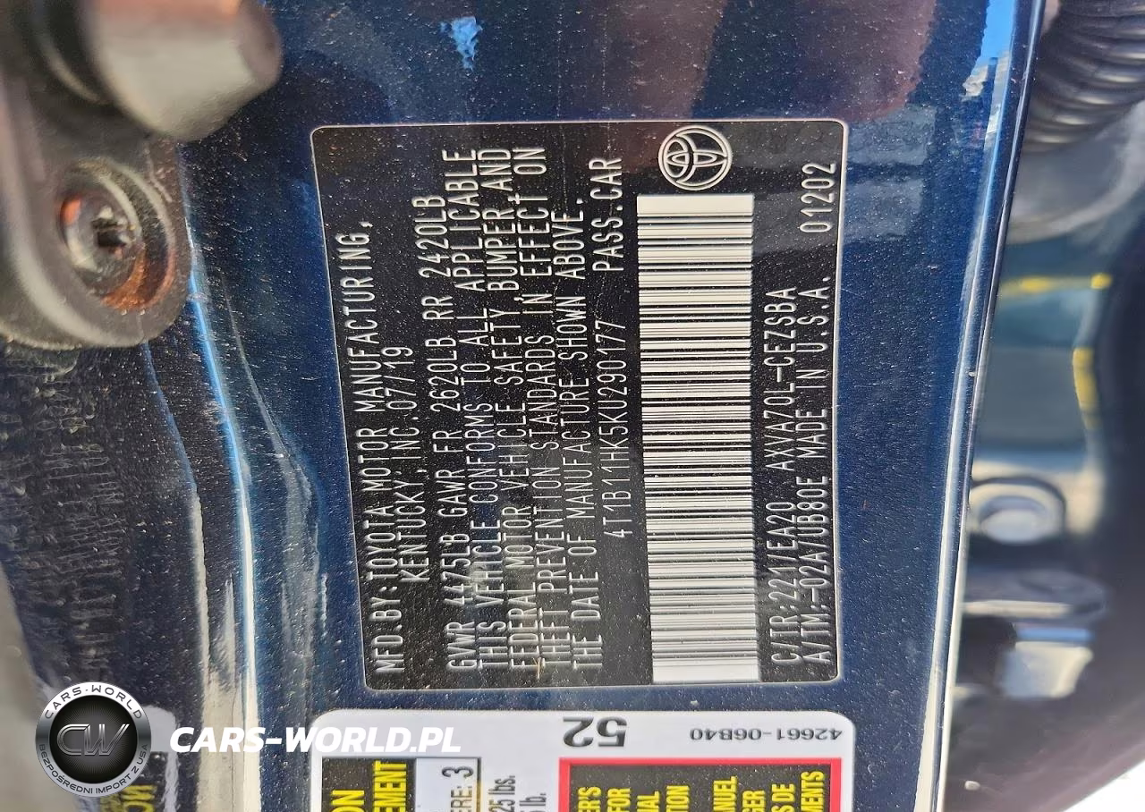 2019 Toyota Camry L VIN:4T1B11HK5KU290177 - 12