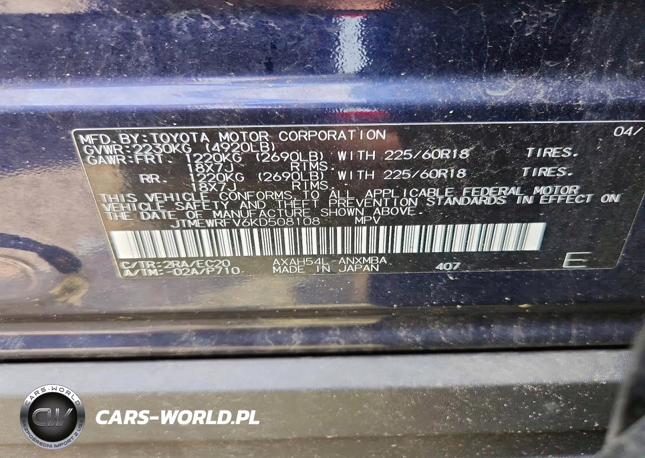 2019 Toyota Rav4 Xse VIN:JTMEWRFV6KD508108 - 12