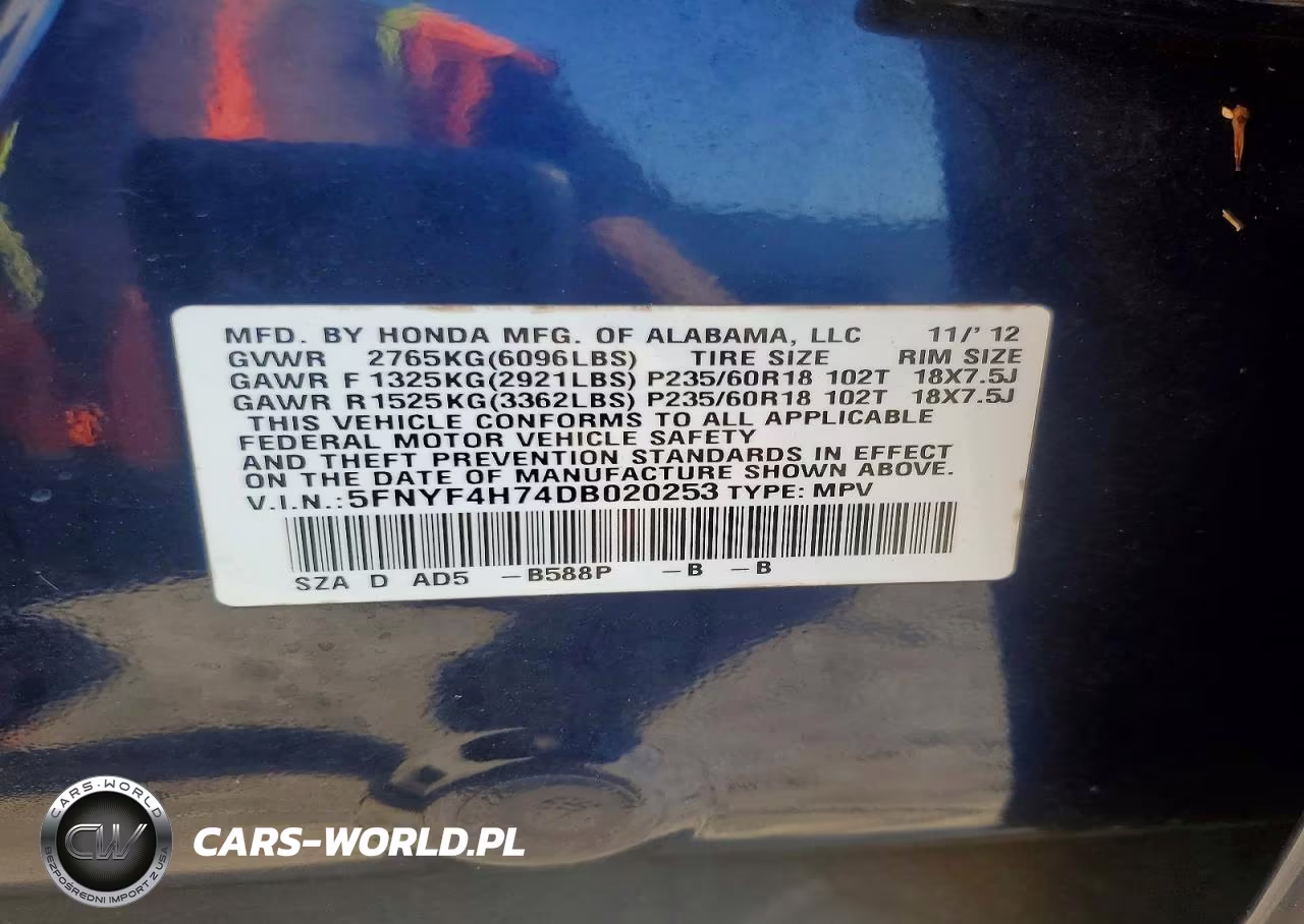 2013 Honda Pilot Exln VIN:5FNYF4H74DB020253 - 13