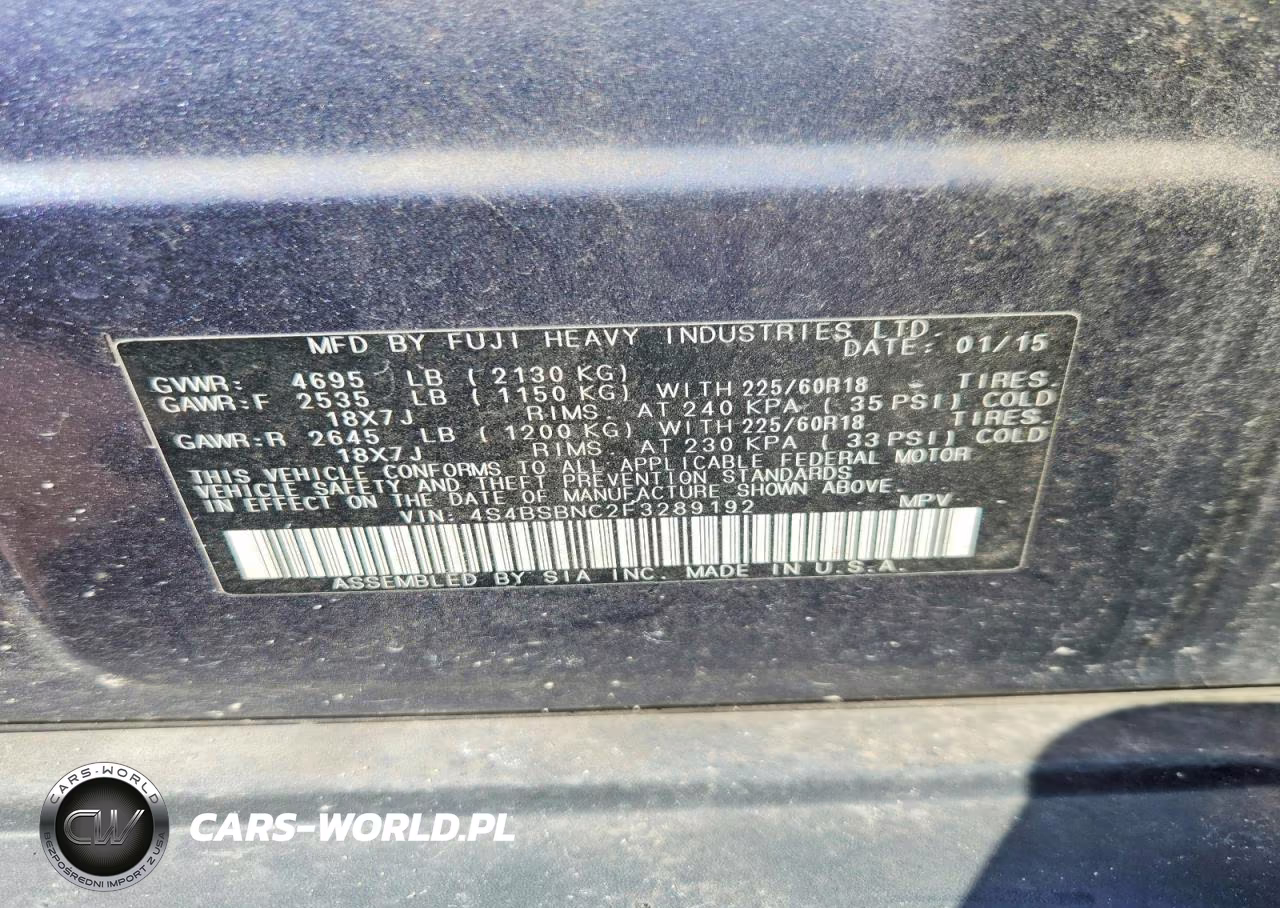 2015 Subaru Outback 2.5I Limited VIN:4S4BSBNC2F3289192 - 14