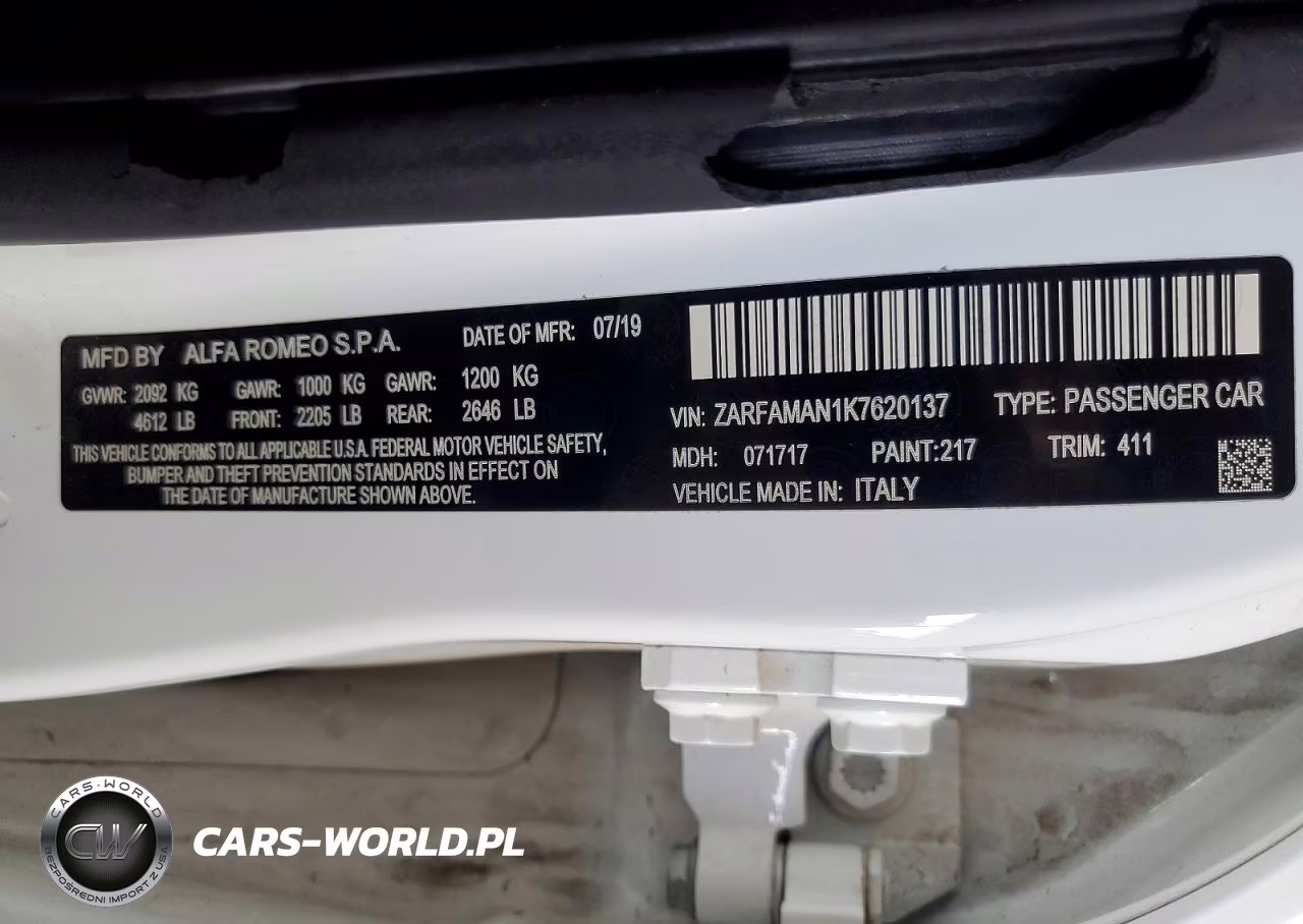 2019 Alfa Romeo Giulia VIN:ZARFAMAN1K7620137 - 12