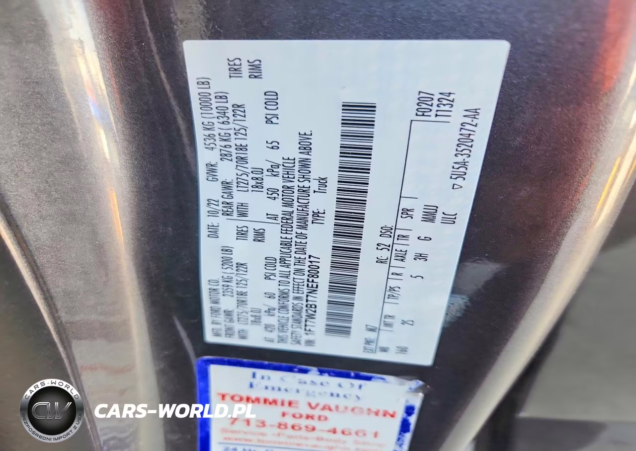 2022 Ford F250 Super Duty VIN:1FT7W2BT7NEF80017 - 12