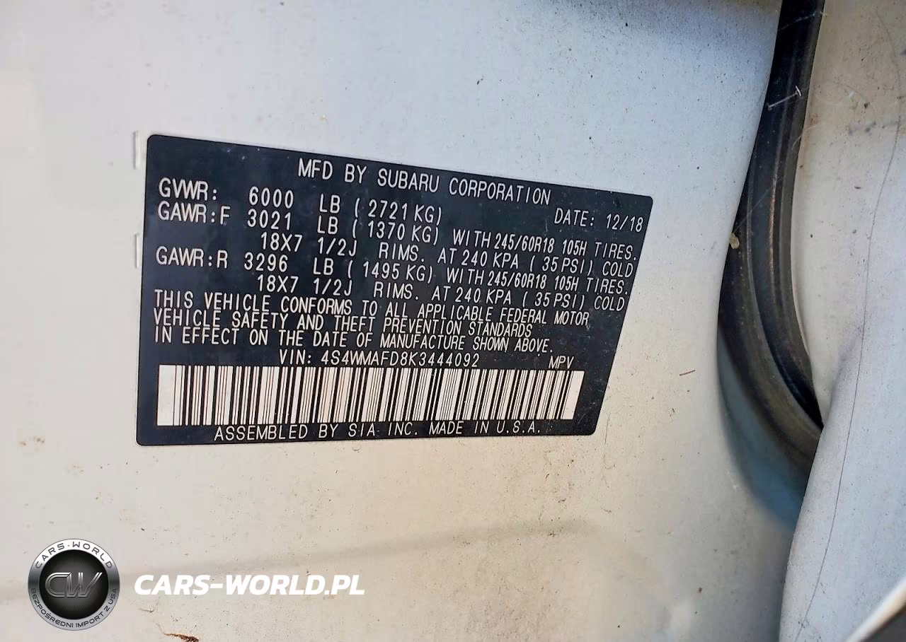 2019 Subaru Ascent Premium VIN:4S4WMAFD8K3444092 - 12