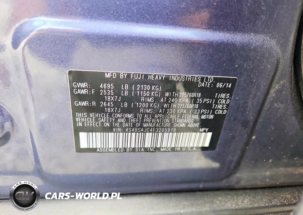 2015 Subaru Outback 2.5I Limited VIN:4S4BSAJC4F3205910 - 13