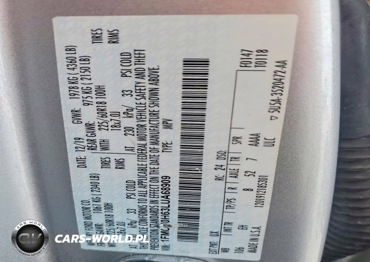 2020 Ford Escape Sel VIN:1FMCU0H63LUA68909 - 13