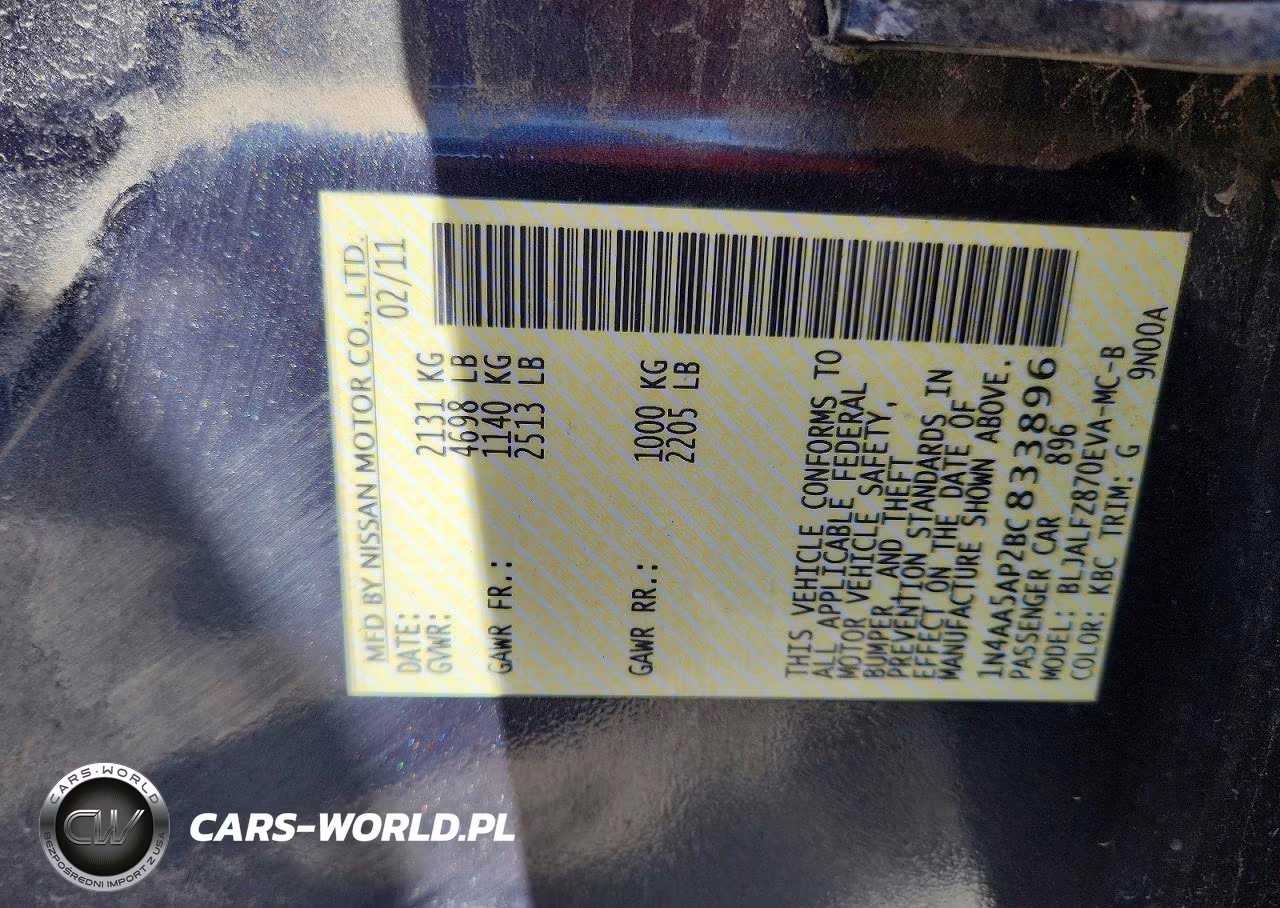 2011 Nissan Maxima 3.5 S VIN:1N4AA5AP2BC833896 - 12
