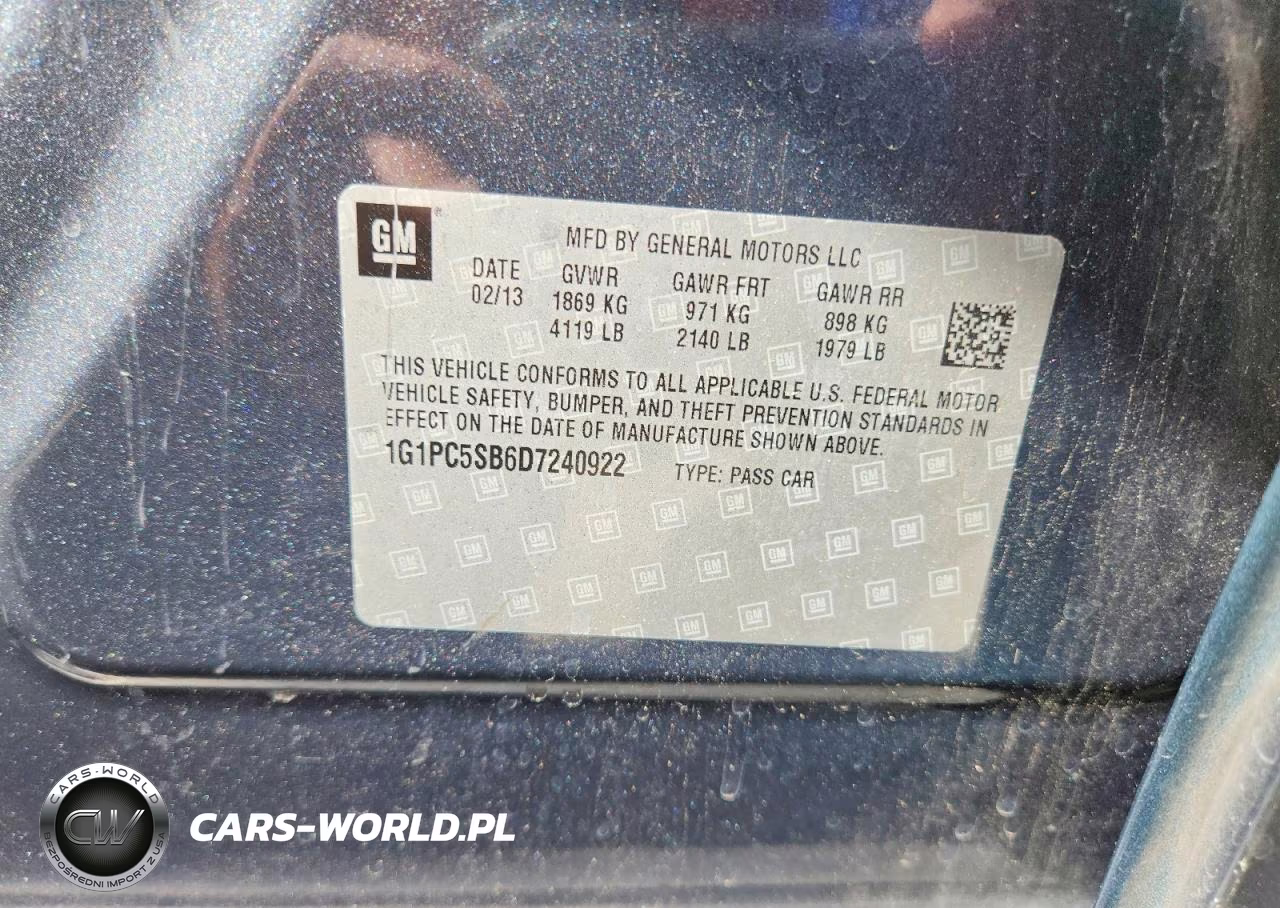2013 Chevrolet Cruze Lt VIN:1G1PC5SB6D7240922 - 12