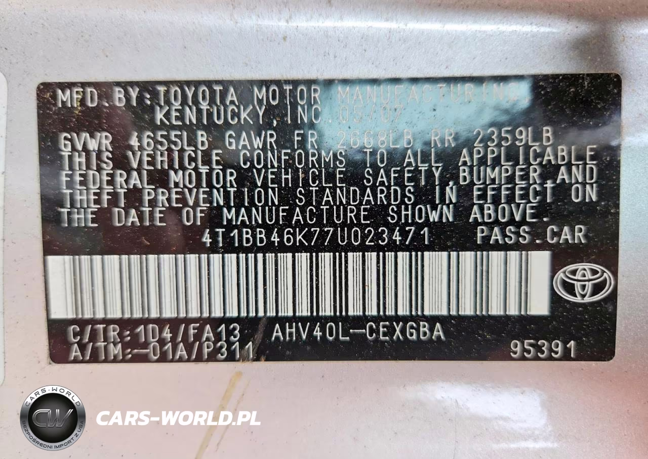 2007 Toyt Camry Hybr VIN:4T1BB46K77U023471 - 12