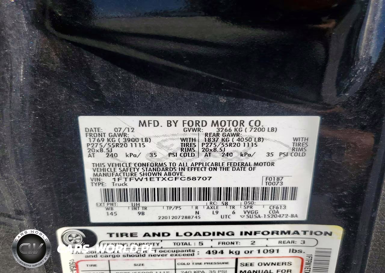 2012 Ford F-150 Platinum VIN:1FTFW1ETXCFC58707 - 12