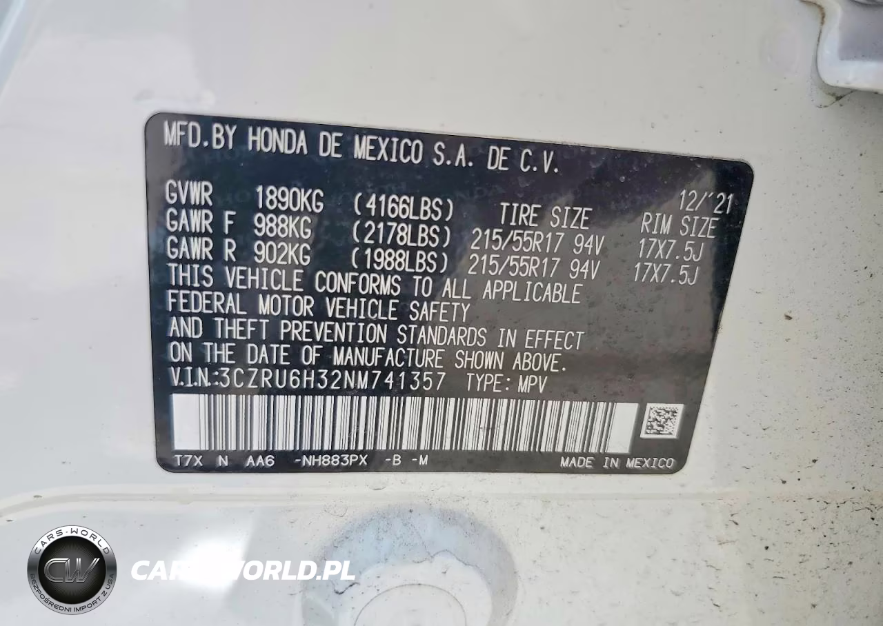 2022 Honda Hr-V Lx VIN:3CZRU6H32NM741357 - 12