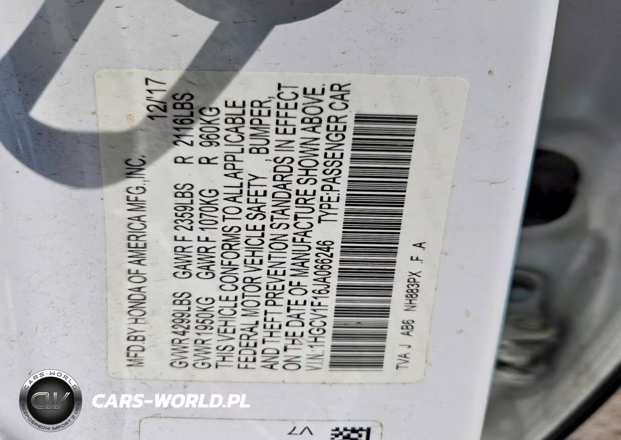 2018 Honda Accord Lx VIN:1HGCV1F16JA066246 - 12