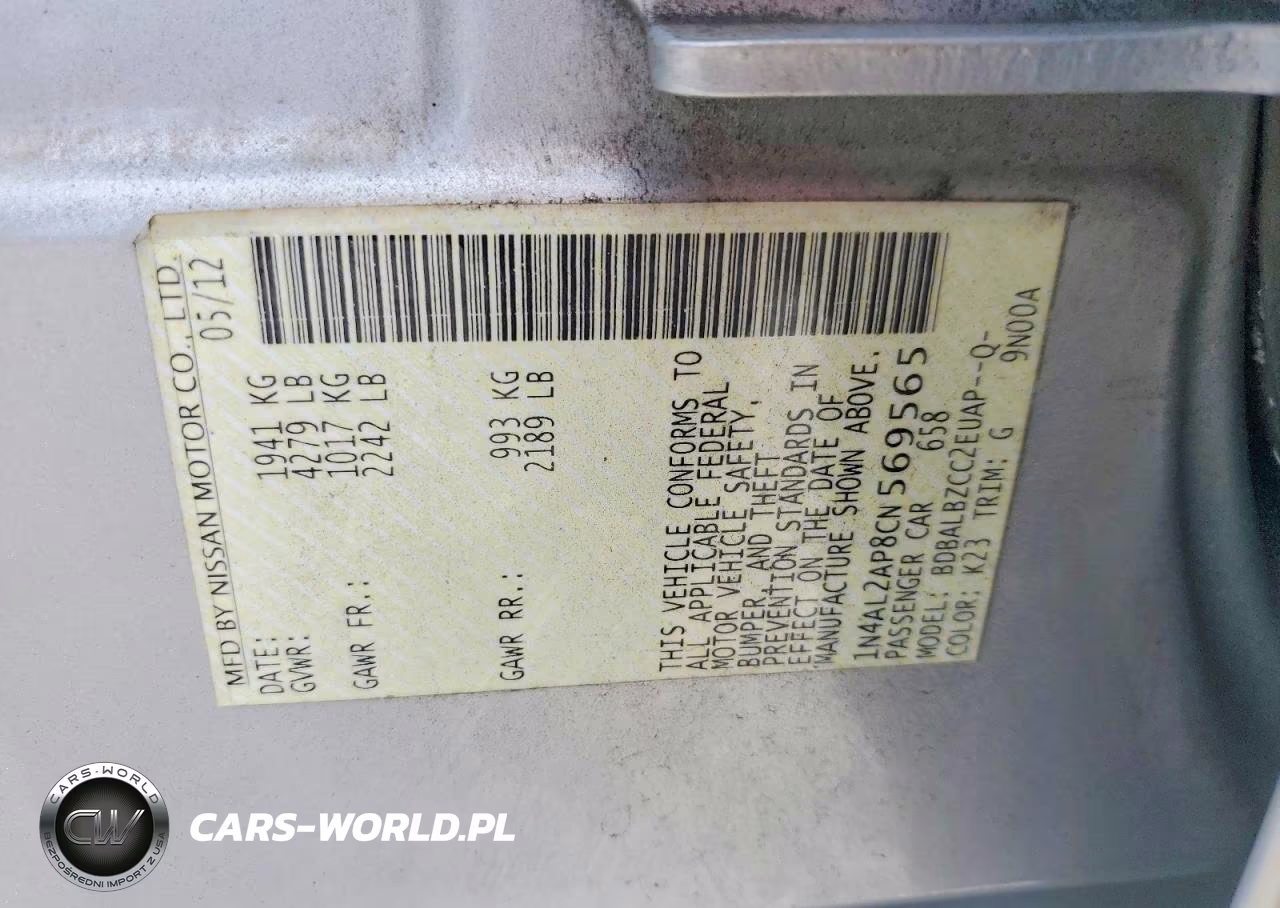 2012 Nissan Altima 2.5 VIN:1N4AL2AP8CN569565 - 12