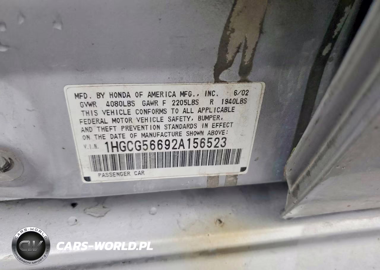 2002 Honda Accord Ex VIN:1HGCG56692A156523 - 12