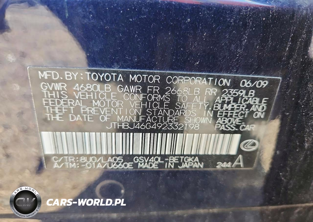 2009 Lexus Es 350 VIN:JTHBJ46G492332198 - 12
