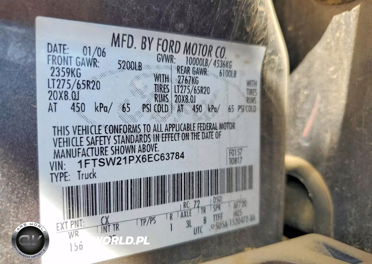 2006 Ford F250 Super Duty VIN:1FTSW21PX6EC63784 - 12