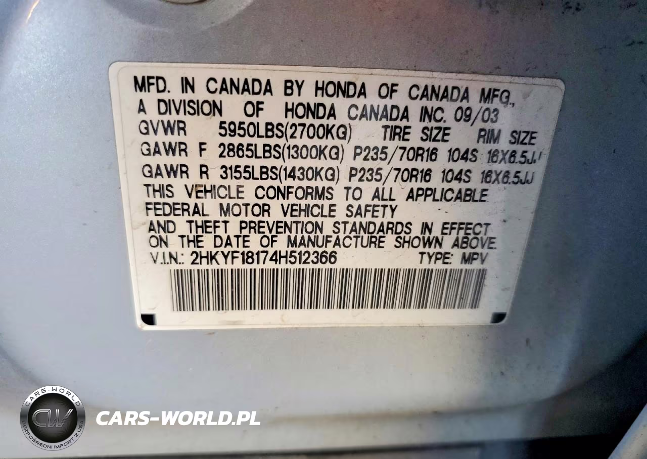 2004 Honda Pilot Lx VIN:2HKYF18174H512366 - 13