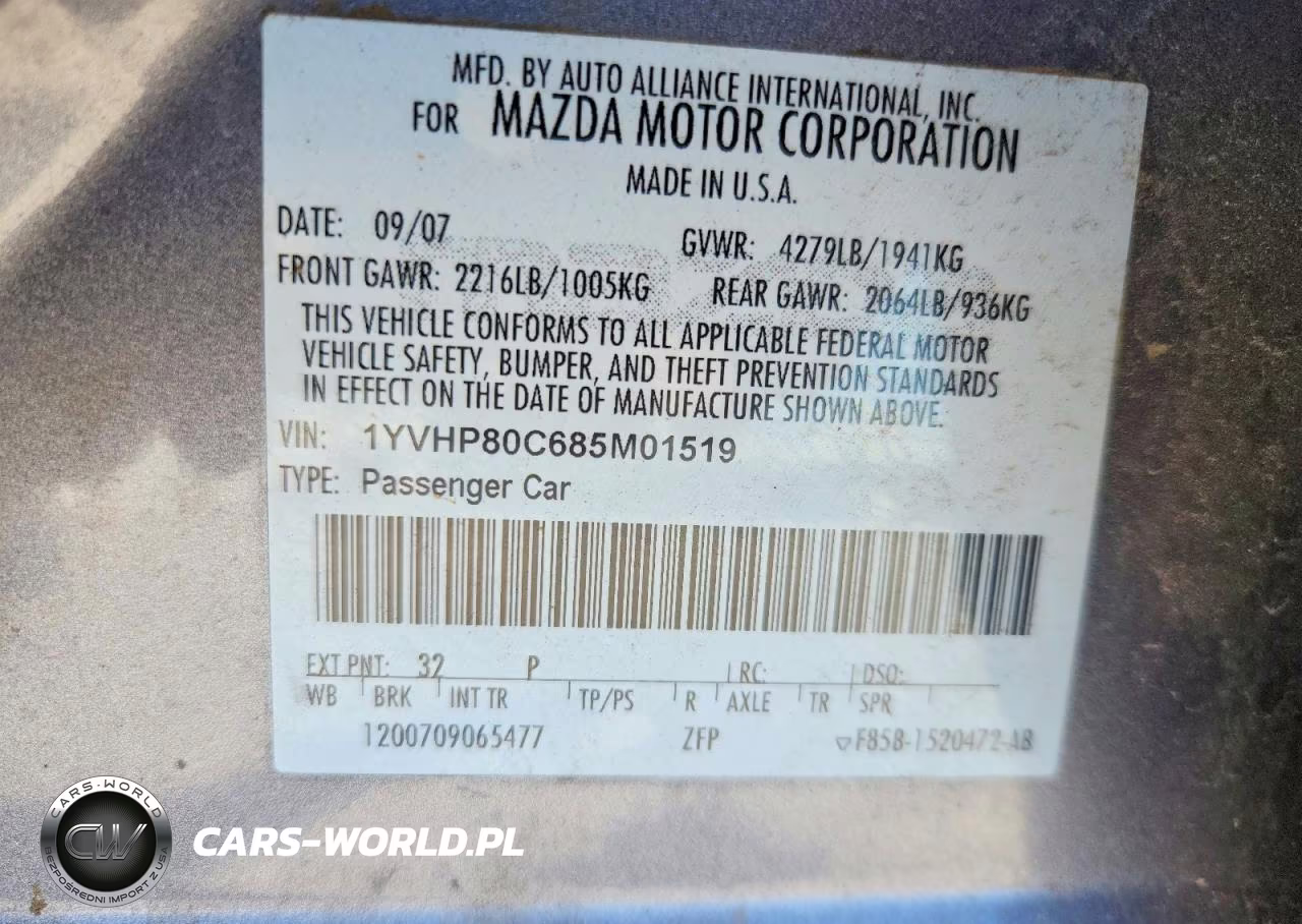 2008 Mazd 6 I VIN:1YVHP80C685M01519 - 12