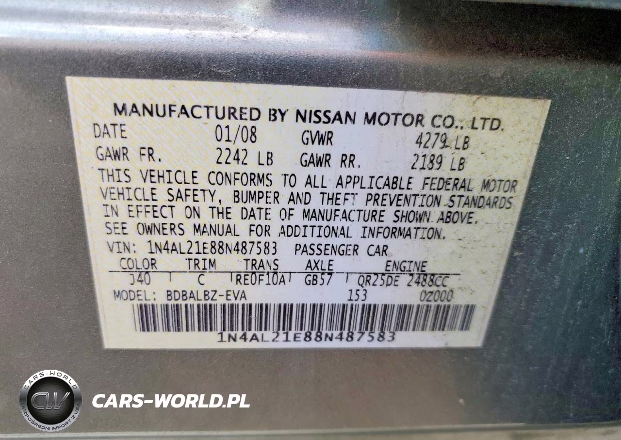 2008 Nissan Altima 2.5 VIN:1N4AL21E88N487583 - 12