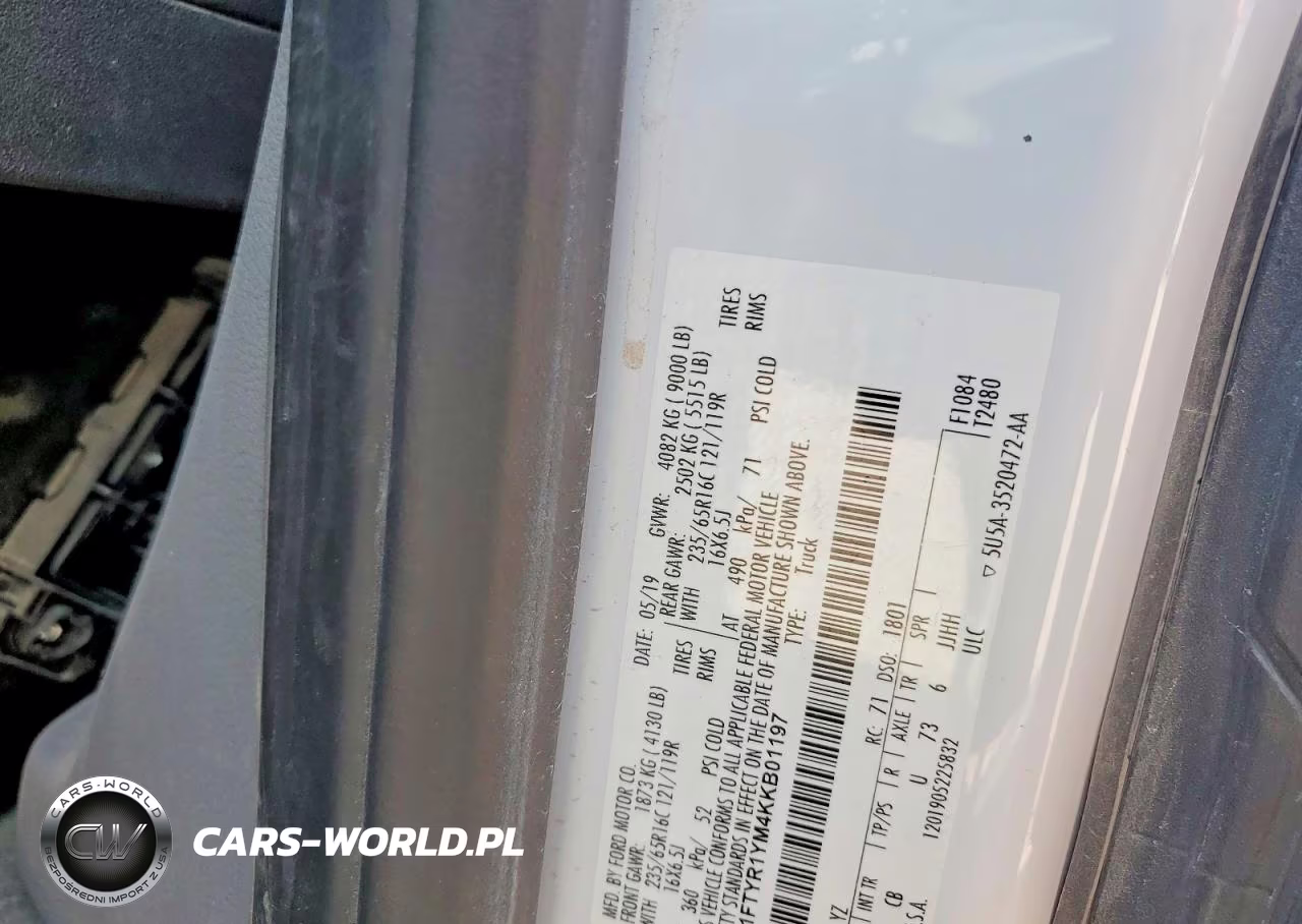 2019 Ford Transit T-250 VIN:1FTYR1YM4KKB01197 - 13