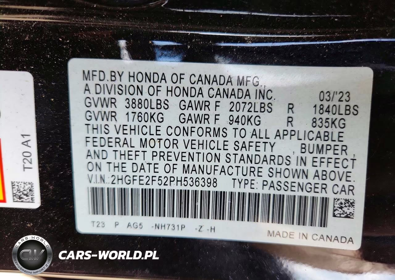 2023 Honda Civic Sport VIN:2HGFE2F52PH536398 - 12