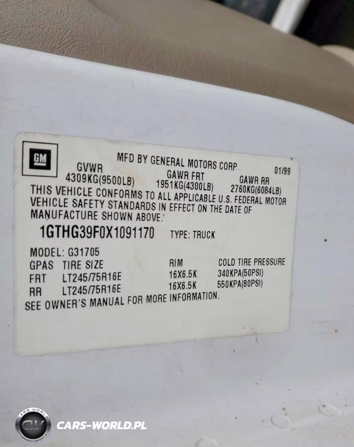 1999 GMC Savana G3500 VIN:1GTHG39F0X1091170 - 13