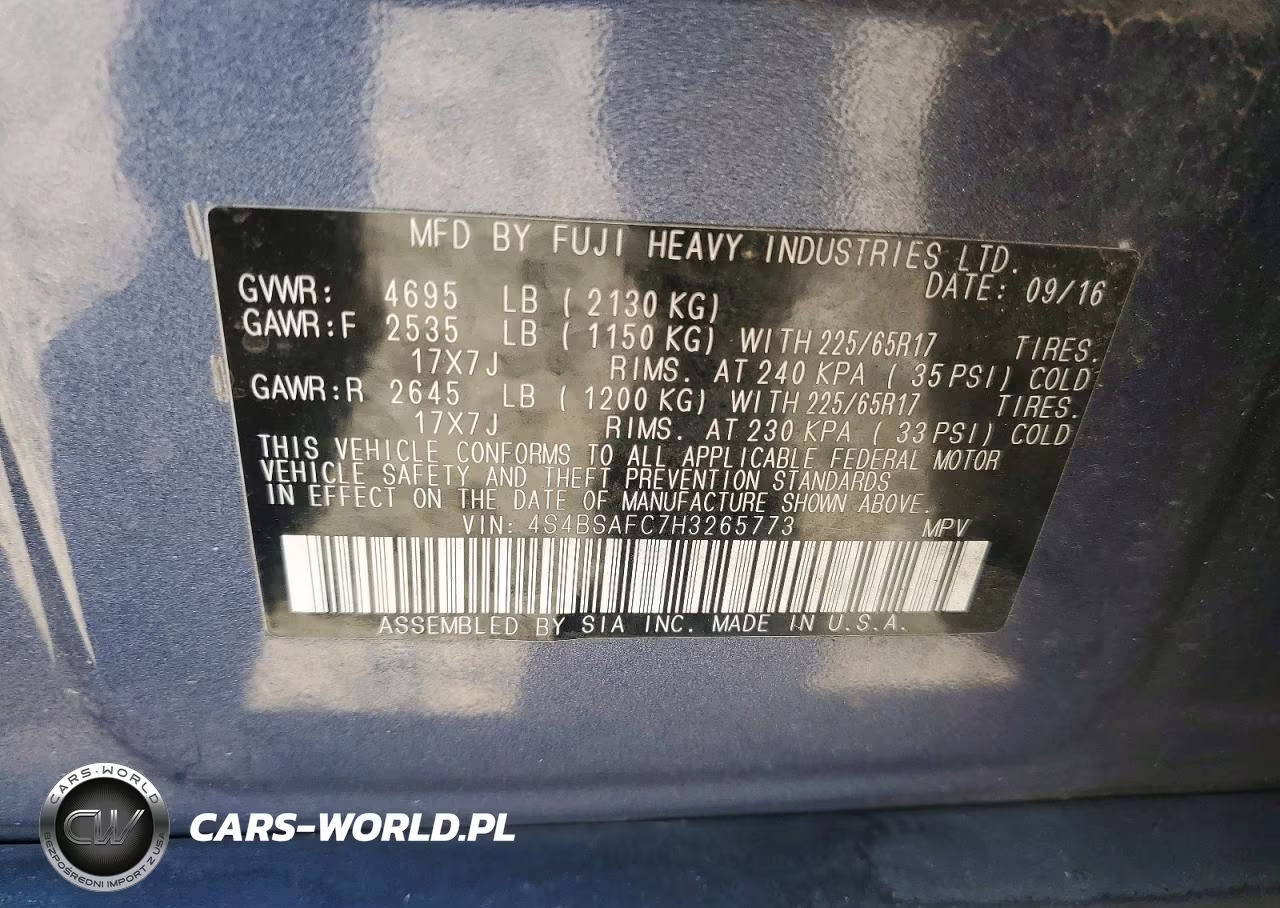 2017 Subaru Outback 2.5I Premium VIN:4S4BSAFC7H3265773 - 13