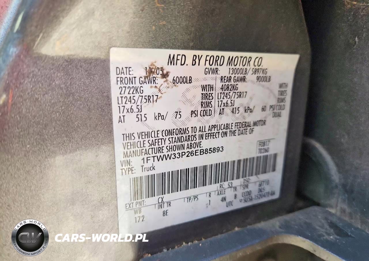 2006 Ford F350 Super Duty VIN:1FTWW33P26EB85893 - 12