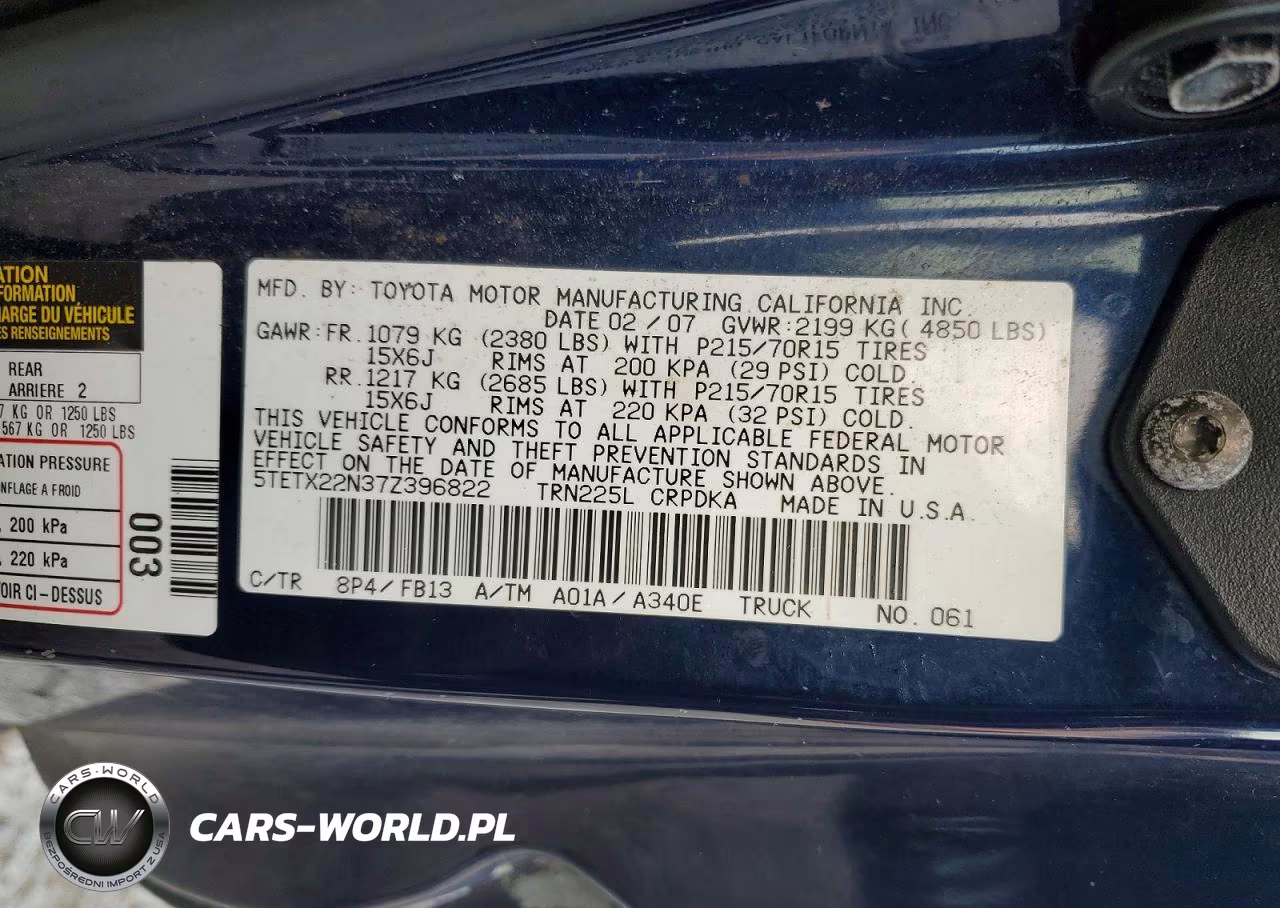 2007 Toyota Tacoma Access Cab VIN:5TETX22N37Z396822 - 12