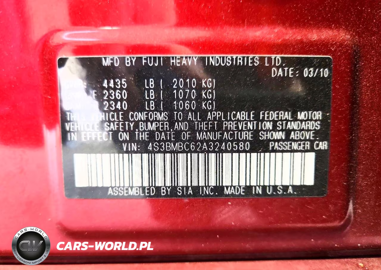 2010 Subaru Legacy 2.5I Premium VIN:4S3BMBC62A3240580 - 12
