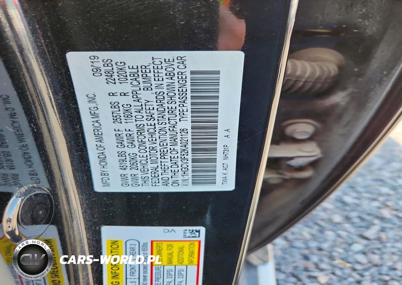 2019 Honda Accord Hybrid Exl VIN:1HGCV3F52KA021126 - 12