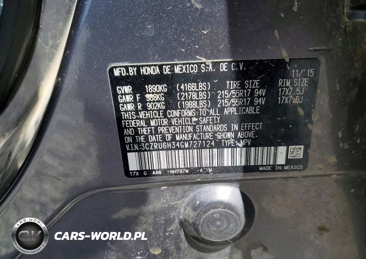 2016 Hond Hr-V Lx VIN:3CZRU6H34GM727124 - 13