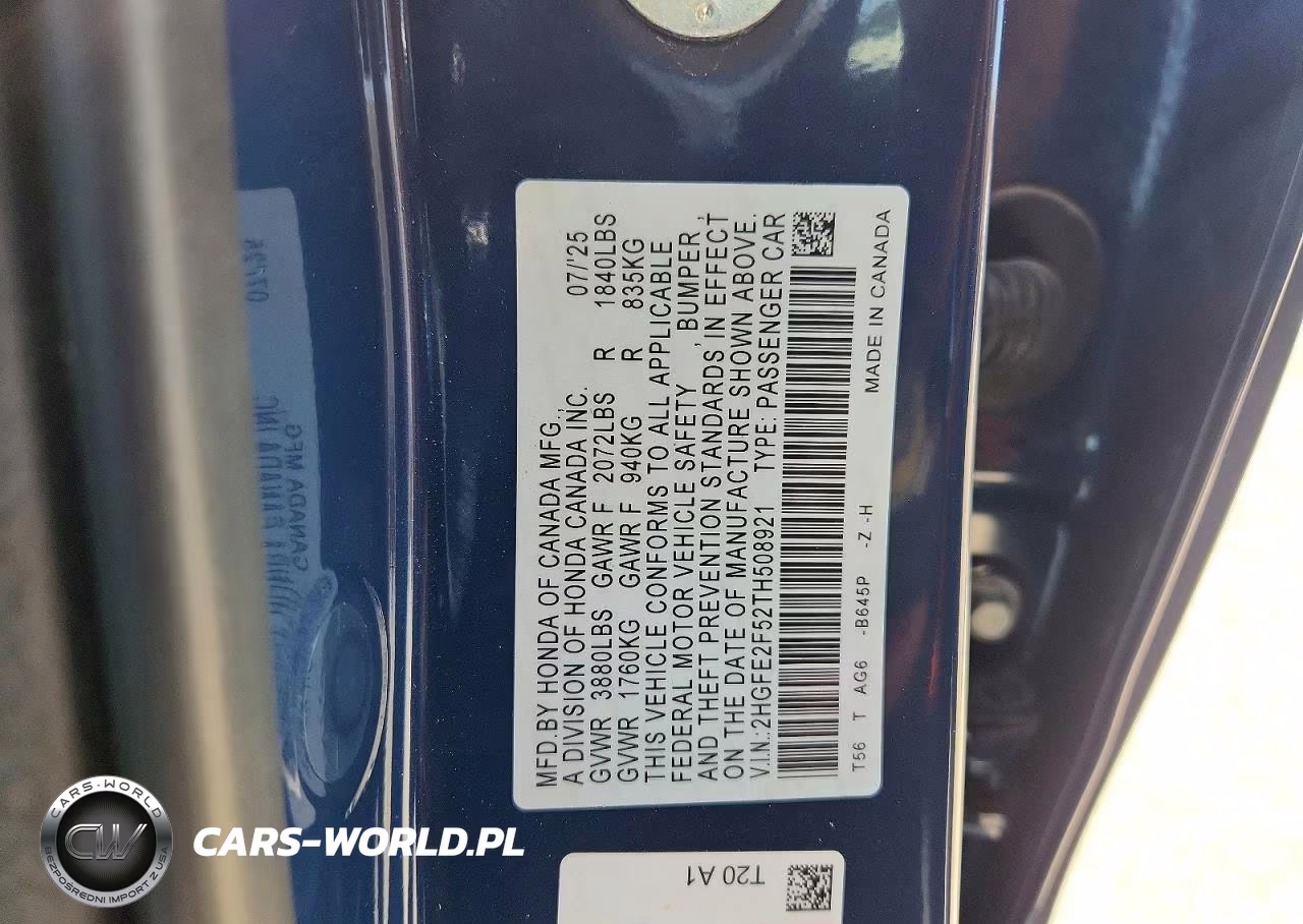2026 Honda Civic Sport VIN:2HGFE2F52TH508921 - 13
