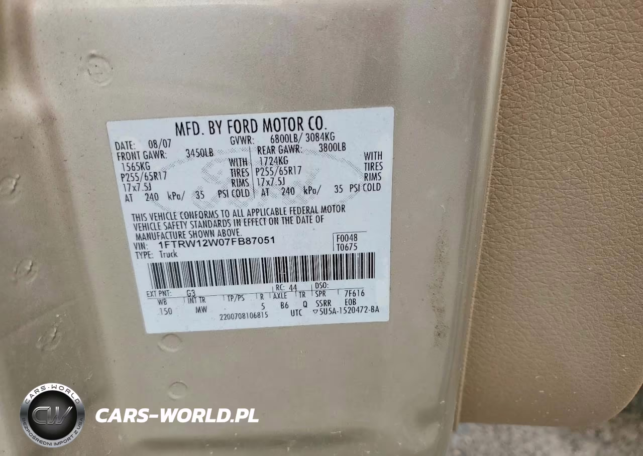 2007 Ford F150 Supercrew VIN:1FTRW12W07FB87051 - 12