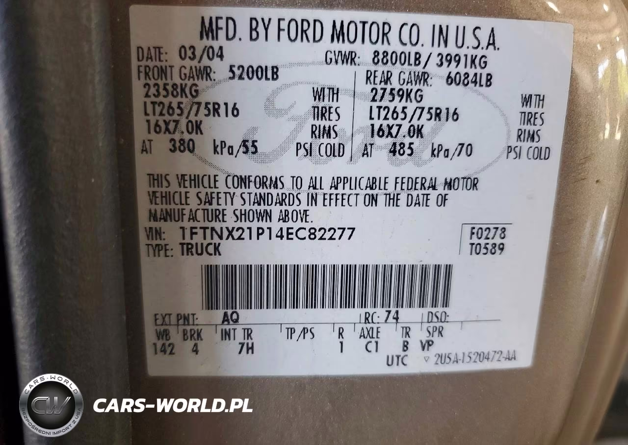 2004 Ford F250 Super Duty VIN:1FTNX21P14EC82277 - 12