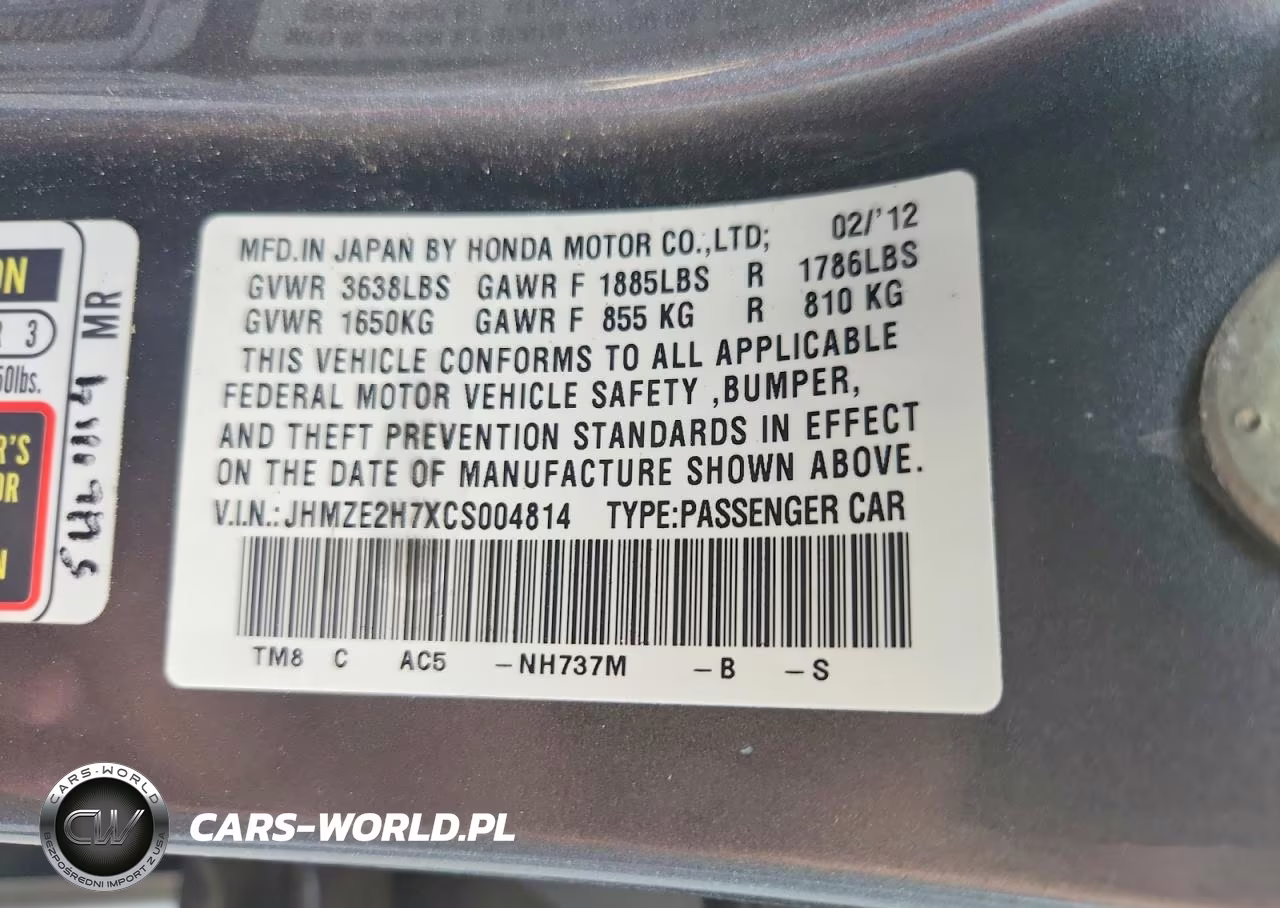 2012 Honda Insight Ex VIN:JHMZE2H7XCS004814 - 12