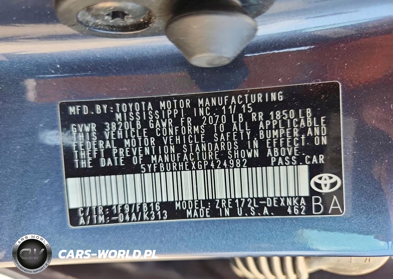 2016 Toyota Corolla Le VIN:5YFBURHEXGP424982 - 12
