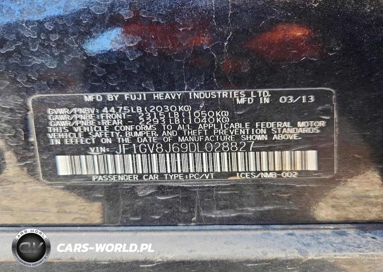 2013 Suba Impreza Wr VIN:JF1GV8J69DL028827 - 12