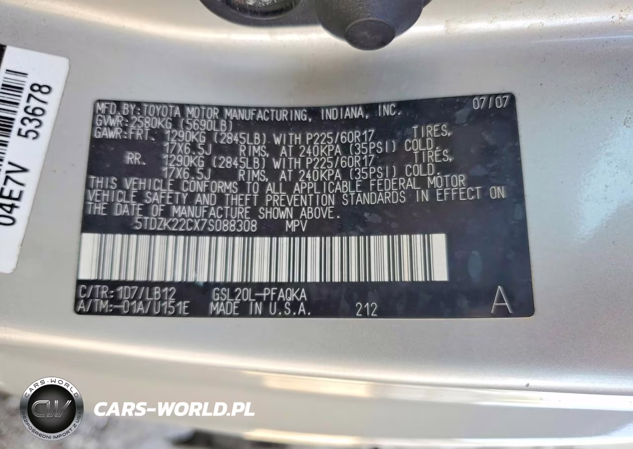 2007 Toyota Sienna VIN:5TDZK22CX7S088308 - 13